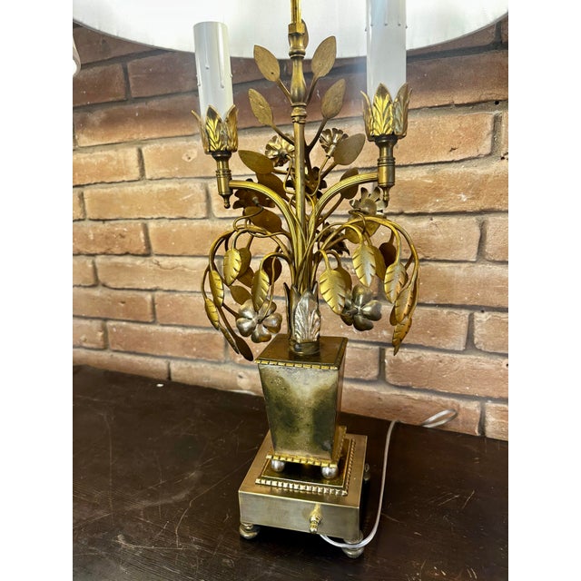 Metal Pair of Mid-Century Italian Gilt Botanical Candelabra Lamps For Sale - Image 7 of 12
