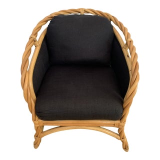 Twisted Rattan Barrel Chair in the Manner of McGuire For Sale