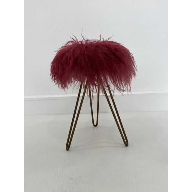 1950s Midcentury Modern Red Flokati Stool, 1950s For Sale - Image 5 of 5