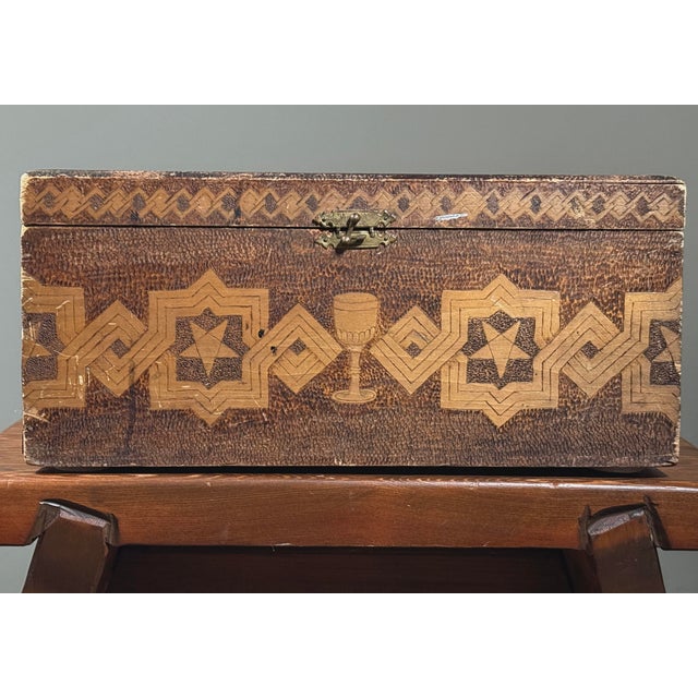 Antique Monumental Hand Carved Folk Art Masonic Stippled Box For Sale - Image 4 of 12