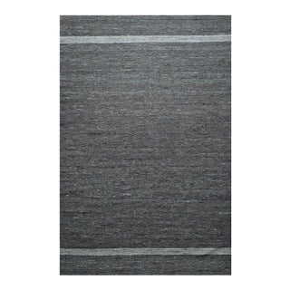 9x12 Gray Handwoven Wool Subtle Linear Bands Geometric Modern Carpet Rug For Sale