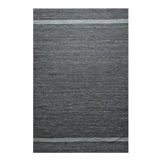 9x12 Gray Handwoven Wool Subtle Linear Bands Geometric Modern Carpet Rug For Sale