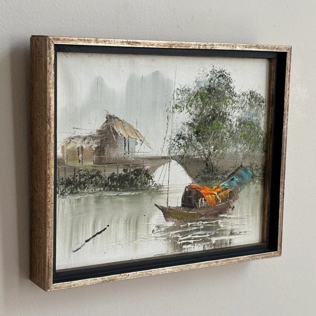 Mid-20th Century Asian Impressionist Junk Boat Oil-on-Canvas -- Framed For Sale - Image 12 of 18