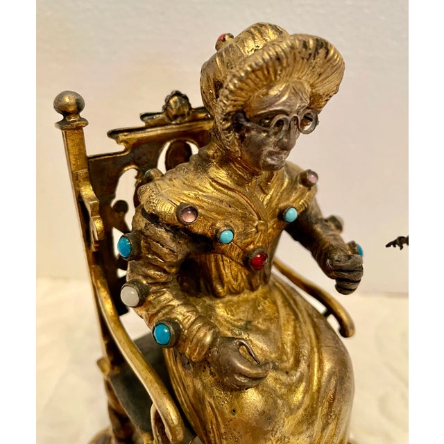 Metal Late 19th Century Victorian Gem Set Gold Washed Figurine For Sale - Image 7 of 12