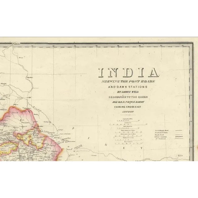 Large Antique Map of India Post Roads and Dak Stations by James Wyld, 1855 For Sale - Image 12 of 13