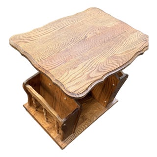 Solid Oak Vintage End Table/Magazine Rack For Sale
