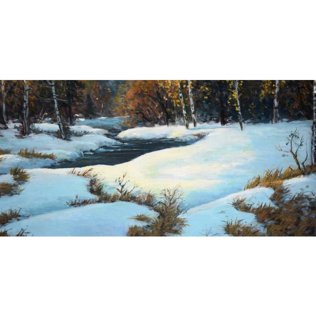 Paper Snowy Creek in Hope Valley - Landscape in Oil on Masonite by Dean Packer For Sale - Image 7 of 9