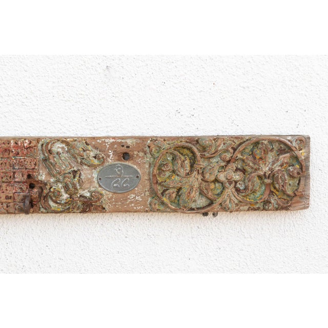 Indian Antique Indo-French Painted Carved Lintel For Sale - Image 3 of 9