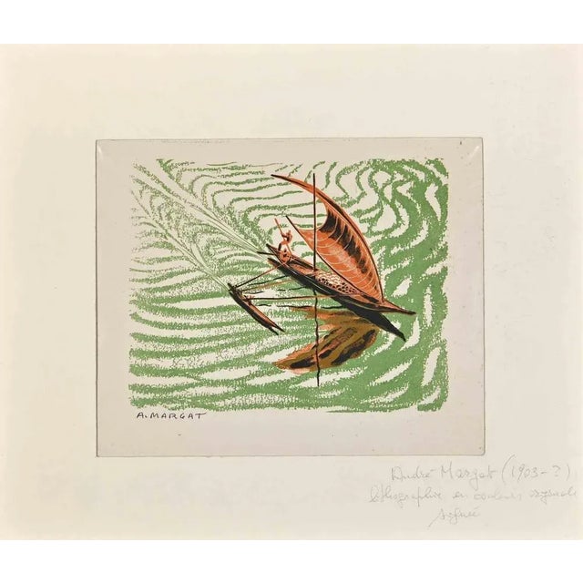 André Margat, Boats, Original Lithograph, Mid-20th-Century For Sale - Image 3 of 3