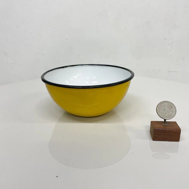AMBIANIC presents Huta Silesia POLAND enamelware Medium Size Yellow Bowl Yellow exterior white interior black trim 5.88...