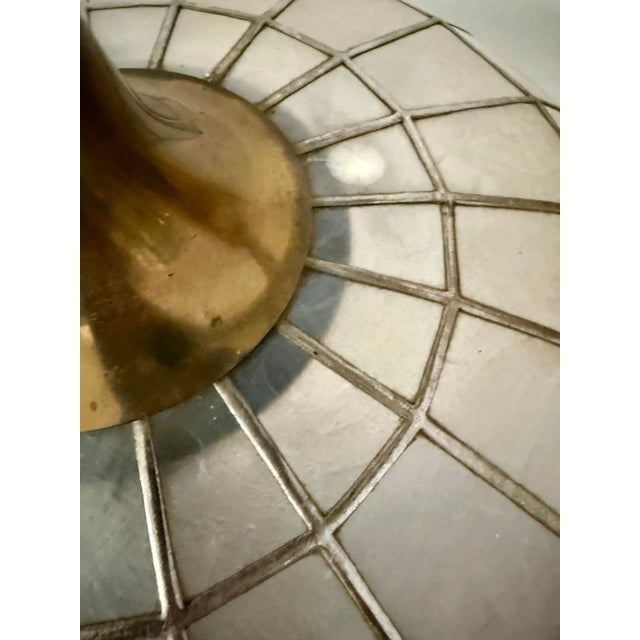 Vintage Capiz Shell Pendant Light With Brass Hardware and Scalloped Edge For Sale In Los Angeles - Image 6 of 10