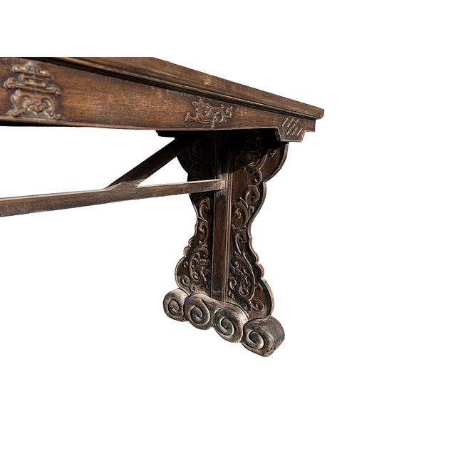 Brown Vintage Oriental Natural Brown Ru Yi Relief Carving Altar Console Table For Sale - Image 8 of 12