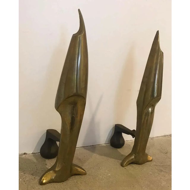 Metal French Art Deco Andirons Bronze Attributed Pierre Legrain - a Pair For Sale - Image 7 of 12