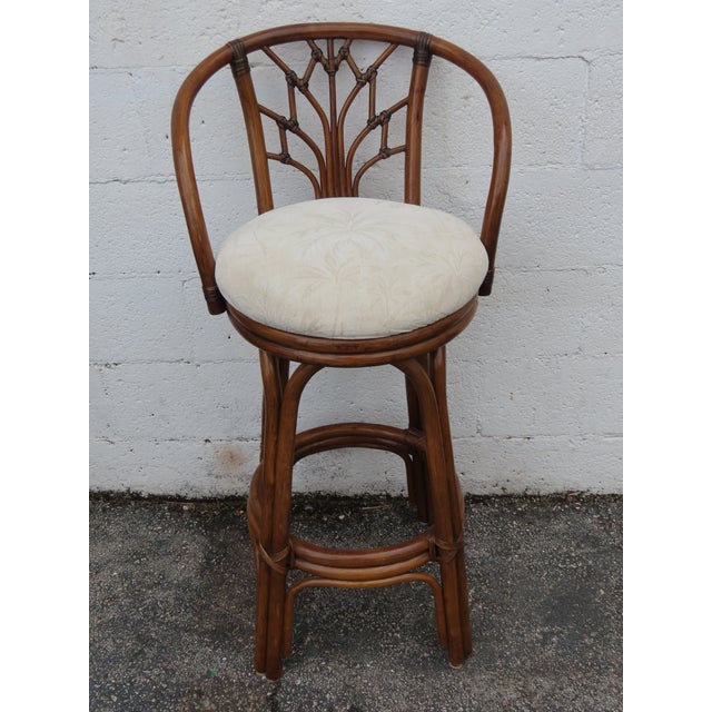 Hollywood Regency Bamboo Rattan Swivel Barstools a Set of Four 6367 For Sale - Image 12 of 18