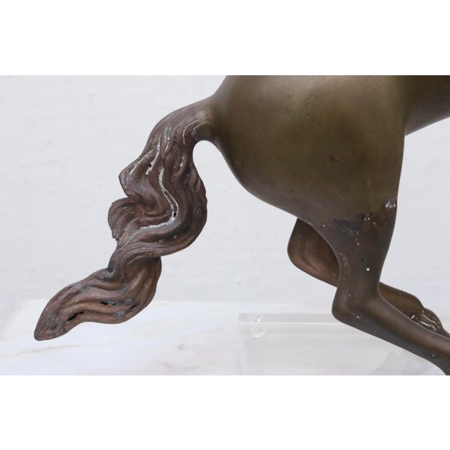 Bronze Rearing Horse Sculpture in Bronze on Lucite For Sale - Image 8 of 11