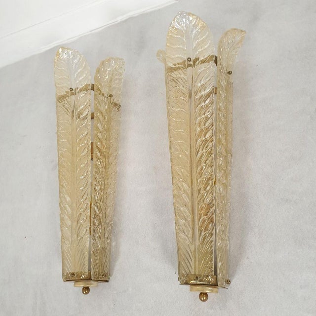 Mid-Century Modern 1970s Mid-Century Modern Leaf Murano Glass Sconces - a Pair For Sale - Image 3 of 11