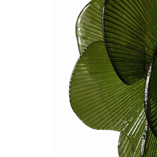 Mid-Century Modern Brass Pendant Lamp with Green Murano Glass Slabs, Italy For Sale - Image 4 of 9