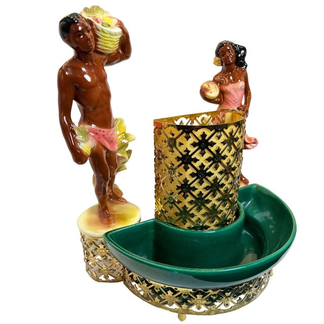 Mid-Century Modern Mid 20th Century Mid-Century Hawaiian Themed Brass & Ceramic Tv Lamp & Planter by Sierra Columbia For Sale - Image 3 of 9