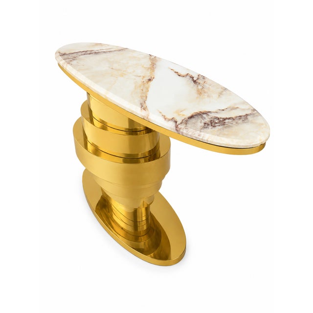 2000 - 2009 Console Table in Brass and Gold Marble, 2000s For Sale - Image 5 of 10