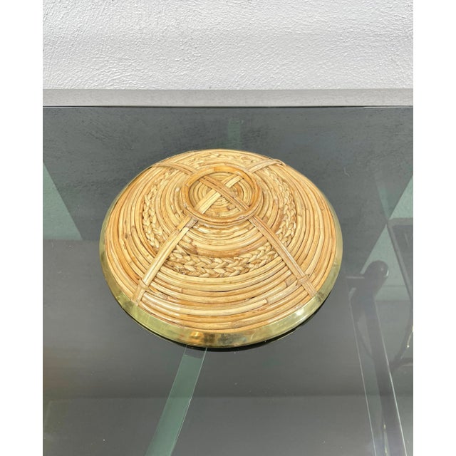 Wood Round Rattan & Brass Plate Centerpiece, Italy, 1970s For Sale - Image 7 of 10