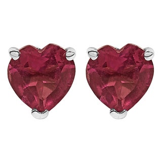 14K White Gold 5MM Heart Cut Ruby Solitaire Stud Earrings For Sale