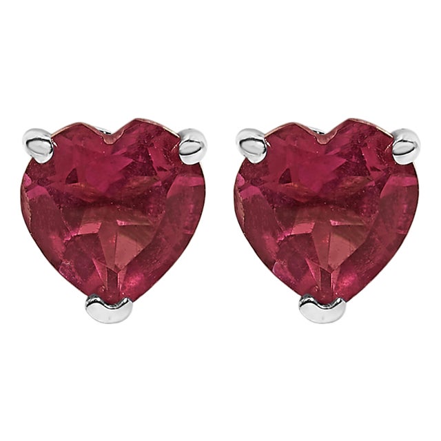 14K White Gold 5MM Heart Cut Ruby Solitaire Stud Earrings For Sale