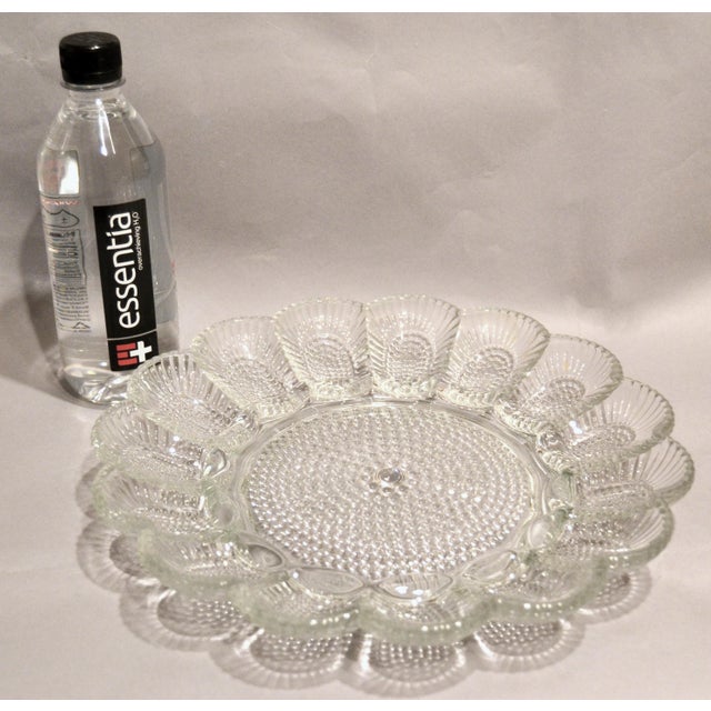Transparent 1950s Vintage Hobnail Clear Indiana Glass Egg Plate Divided Relish Tray Glass Oyster Platter For Sale - Image 8 of 12