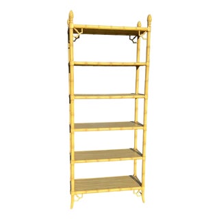 Palm Beach Regency Yellow Faux Bamboo Etagere Bookcase For Sale
