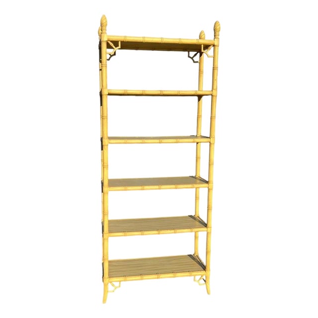 Palm Beach Regency Yellow Faux Bamboo Etagere Bookcase For Sale
