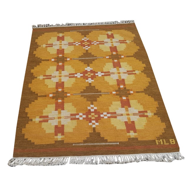 Vintage Swedish Röllakan Rug with Signature, 1950s For Sale
