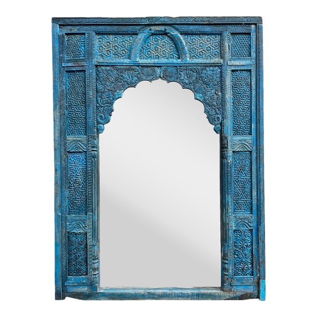 Antique Blue Raja Architectural Mirror For Sale