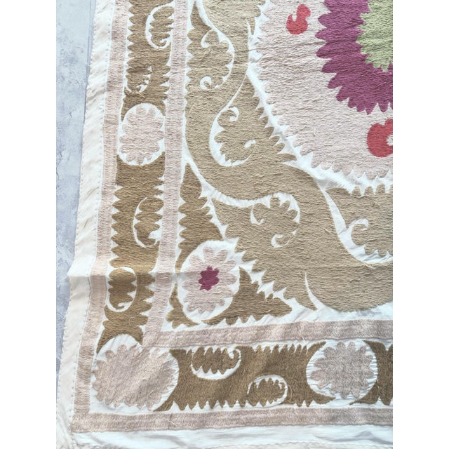 Terracotta Tashkent Suzani Wall Hanging Decor — 4'5'' X 5'1'' For Sale - Image 4 of 7