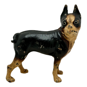 Hard 2 Find Vintage 1930s Hubley Manufacturing Co. Brown Painted Boston Terrier Cast Iron Dog Doorstop