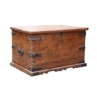 Vintage Teak Wood Storage Trunk For Sale