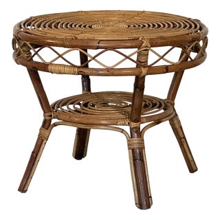 Round Rattan and Bamboo Coffee Table, 1970s For Sale