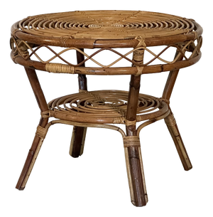 Round Rattan and Bamboo Coffee Table, 1970s
