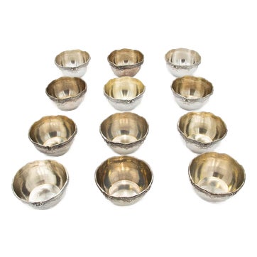 Embossed Silver Wash Bowls, Set of 12 For Sale