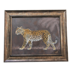Leopard Landscape Safari Skilling Style English Traditional Burnt Umber Goldenrod Beige Original Oil Painting Cleo Plowden