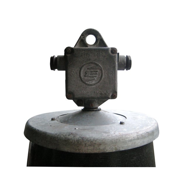 Vintage Industrial Dark Grey Enamel Pendant Lamp, 1950s, in Very Good conditions. Designed 1950 to 1959 Up to 250V...