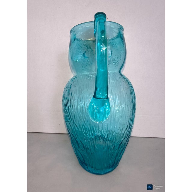 1960s Aqua Glass Vintage Owl Pitcher For Sale - Image 4 of 6