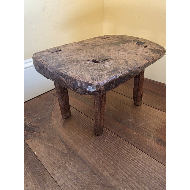 Brown Primitive Hand Made Stool For Sale - Image 8 of 13