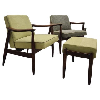 GFM-87 Armchairs with Footrest by J. Kędziorek, Poland, 1970s, Set of 3 For Sale