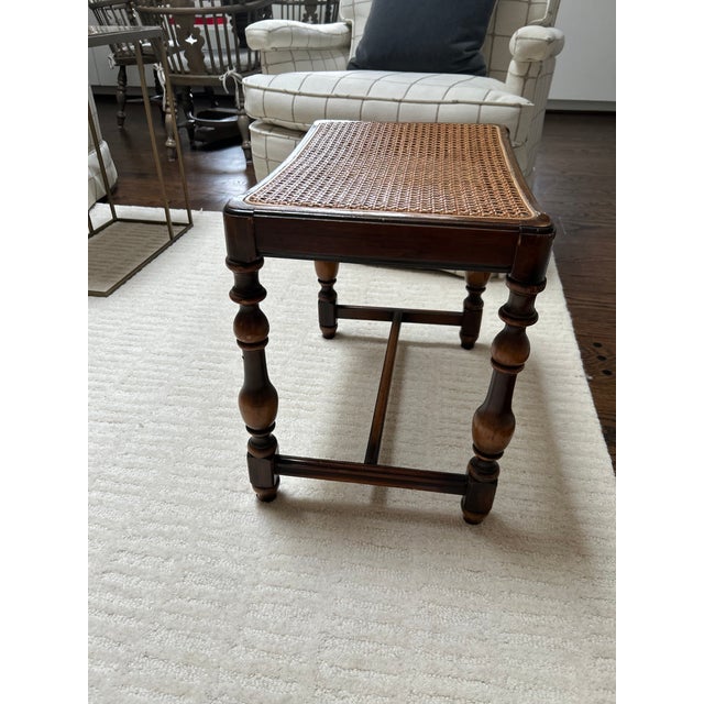 Brown 1920s Berkey & Gay Jacobean Revival Burl Walnut Kneehole Desk/Vanity With Glass Top & Stool, Vintage, Maker's Mark For Sale - Image 8 of 16