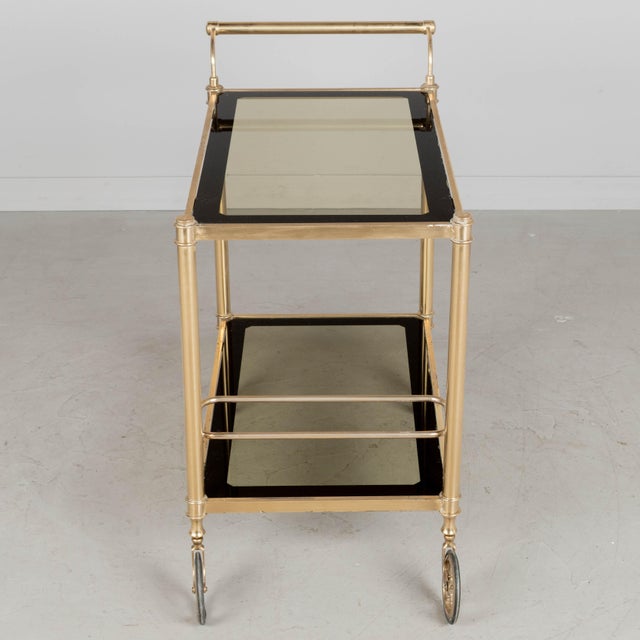 Italian Brass Bar Cart With Smoked Glass Shelves 1970s For Sale - Image 10 of 10