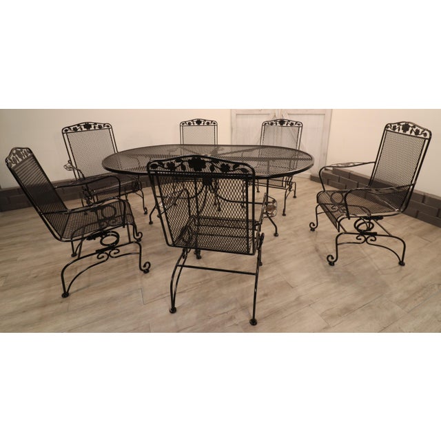 1960s Meadowcraft Dogwood Wrought Iron Patio Dining Set For Sale - Image 4 of 15