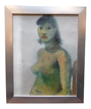 Vintage Mid Century Green Woman Painting by Elmer Plummer