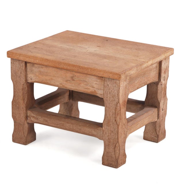 French French Brutalist Style Oak Stool, C. 1960 For Sale - Image 3 of 6
