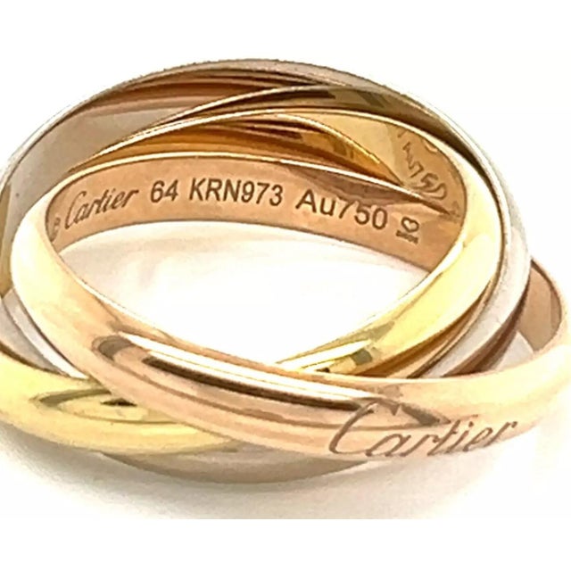 Gold Cartier Trinity 18k Tri-Color Gold 3 Rolling Band Ring W/Cert - Size 10 For Sale - Image 8 of 9