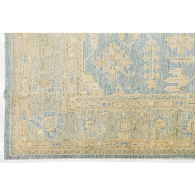 Modern Hand-Knotted Oushak Style Wool Area Rug in Soft Sky Blue and Cream For Sale - Image 10 of 12
