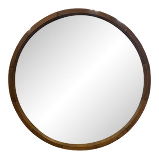 Vintage Lodge-Style Round Wood and Metal Mirror For Sale